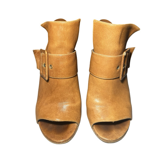 Stuart Weitzman Shoes Womens Size 8.5 Tan Leather Peep Toe Slingback Heels J3874 - Picture 2 of 10